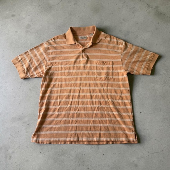 St. John's Bay Other - St Johns Bay Mens Large Orange Striped Short Sleeve L Cotton Polo Shirt Pocket